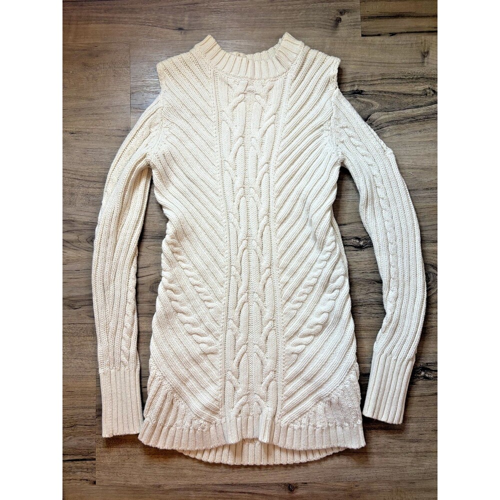 Jessica Simpson Posy Cold Open Shoulder Sweater Size S White Cream Tunic Length